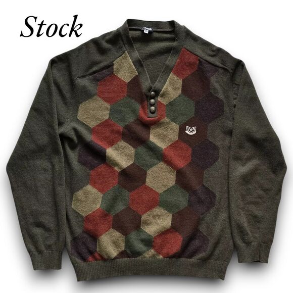 Dolce & Gabbana Vintage Olive Green Geometric Wool Pullover Sweater, Size L/XL - Picture 12 of 12